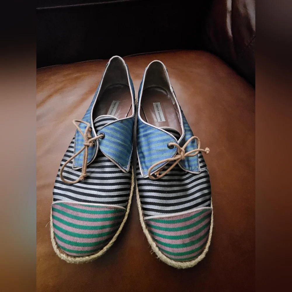 Tabitha Simmons Dolly Striped Silk Espadrilles Used 39